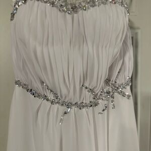 NOR White Satin Dress with diamonds around waist and top full length